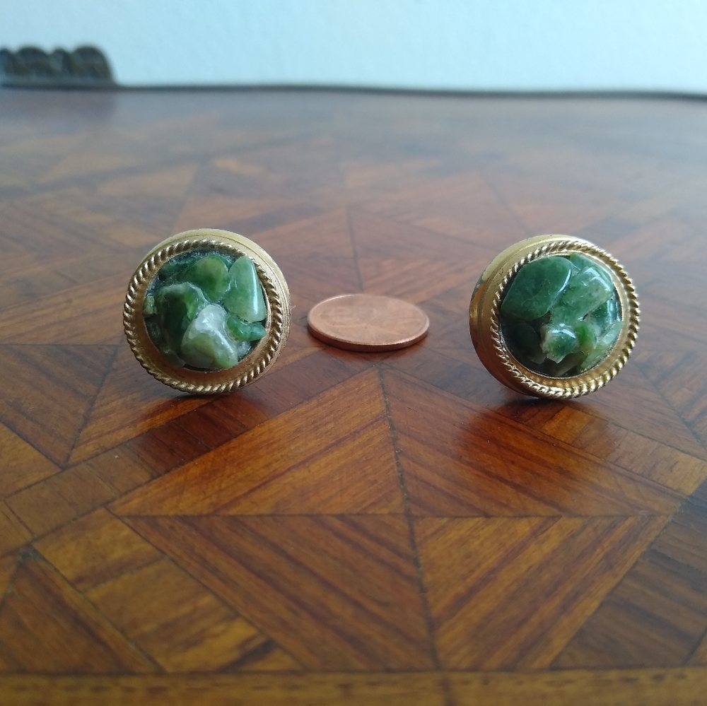 Vintage Art Deco Jade SWANK gold-tone cufflinks